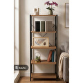 Vienev 5 Raflı Metal Dolap - Metal Ve Ahşap Kitaplık, Mutfak Rafı 150x60 Siyah-ahşap
