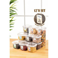 Vienev Renkli Etiketli 12li Set Peggy Kare Erzak Saklama Kabı 9x(0,55 Litre) - 3x(1,75 Litre) Beyaz