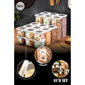 Vienev Renkli Etiketli Kare Erzak Saklama Kabı 18li Set 6x(0,55 Litre, 1,2 Litre, 1,75 Litre) Beyaz