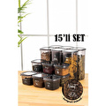 Vienev Beyaz Serigrafi Etiketli 15li Peggy Kare Erzak Saklama Kabı 9x(0,55 Litre) - 6x(1,75 Litre) Antrasit