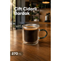 Vienev 270 Ml Çift Cidarlı Borosilikat Cam Kupa - Isıya Dayanıklı Kulplu Bardak