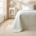 Ocean Home Textile Pamuklu Kapitoneli Açık Mavi Renk Çizgi Desen Tek Kişilik Yatak Örtüsü Seti 1 Adet 180 X 230 / 1 Adet 50 X 70 C