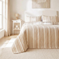Ocean Home Textile Pamuklu Kapitoneli Bej Renk Çizgi Desen Çift Kişilik Yatak Örtüsü Seti 1 Adet 250 X 230 / 2 Adet 50 X 70 Cm
