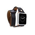 Bloominbag Alpine Double Tour Noir Black Hakiki Deri Apple Watch Kordonu - 44/45/46/49mm