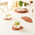 Home Wave 4'lü Taba/gri Renk Suni Deri Bardak Altlığı 13 X 11.5 Cm