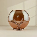 Cornella Gınger Antik Bronz Metal Detaylı Cam Vazo Küçük Ağız:15 Cm X Boy:25 Cm X Gövde:25 Cm