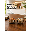 Vienev Paslanmaz Metal 2'li Çerezlik Kase Takımı - 9,5x6 Cm Lüks Sunum Ve Sosluk Seti
