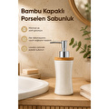 Vienev Bambu Kapaklı Porselen Sıvı Sabunluk 300 Ml Bej