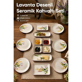 Vienev 14 Parça 6 Kişilik Lavanta Desen Seramik Kahvaltı Takım Seti