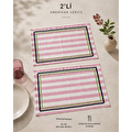 Beige & Stone Pembe Çizgili Açık Yeşil - Lacivert Biyeli Amerikan Servisi 2'li Set 33x44 Cm Sofra Ve Masa Düzeni Dekoru