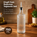 Vienev Çizgili Cam Yağdanlık Seti 750 Cc Yağ Sirke Şişesi Sızdırmaz