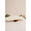 Beige & Stone Ahşap Ayaklı Krem Paslanmaz Çelik Servis - Sunum Tabağı Dikdörtgen 33 Cm Pasta Meyve Kek Standı