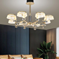Apliqa Ekerd 8'li Gold 70 Watt Yuvarlak Kristalli Modern Sarkıt Salon Led Avize