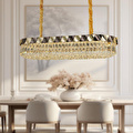 Apliqa Betty Gold Kaplamalı Yemek Masa Üstü 40 Watt Led Sarkıt Modern Tasarım Salon Kristal 3 Renk Ledli Avize