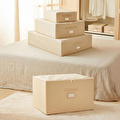 Ocean Home Textile 4'lü Bej Balıksırtı Destekli Kutu Hurç Set 31 X 38 X 12 + 45 X 55 X 18 + 55 X 70 X 18 + 48 X 40 X 30 Cm