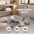 Wumboo 5'li Set Fileli Yenidoğan Küvet Seti Gri