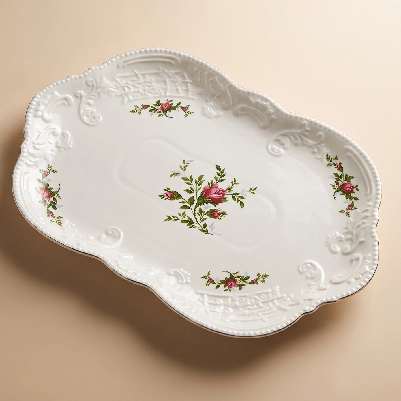 Karaca Vintage Rose Kayık Tabak 35 cm - Karaca 2 Al 1 Öde