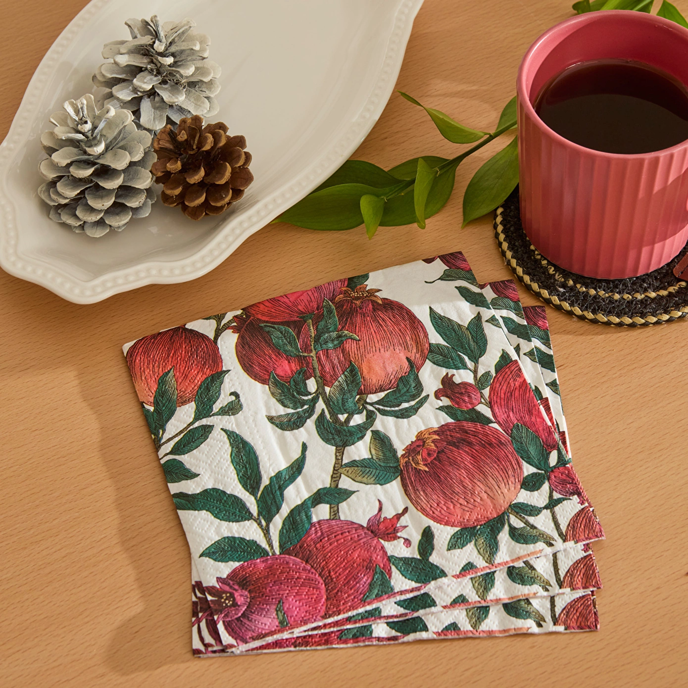 Karaca Home Bellis 20'li Nar Desenli Kağıt Peçete 33x33 cm Bordo - Karaca 2 Al 1 Öde
