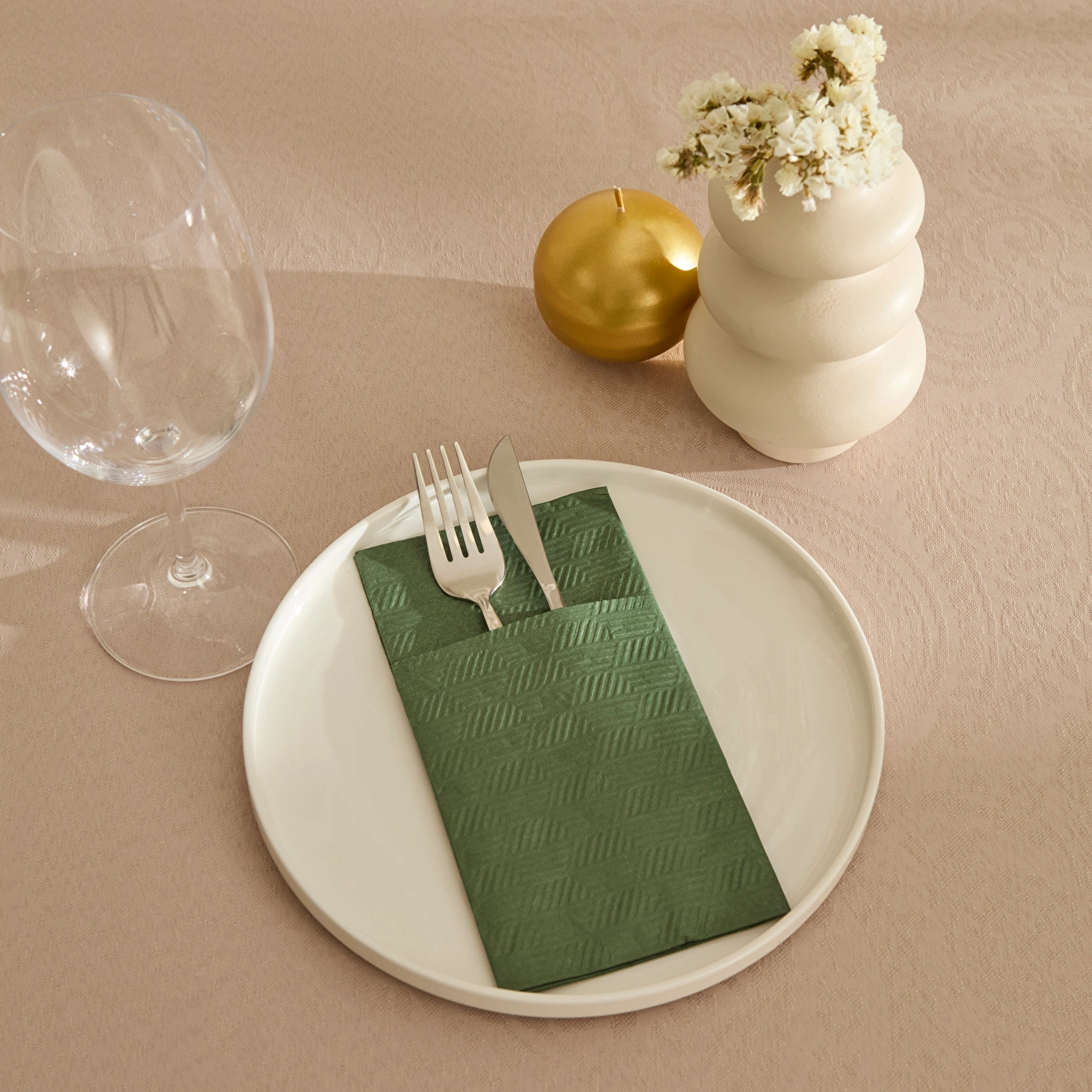 Karaca Home Basic 16'lı Cepli Kağıt Peçete 40x40 cm Yeşil - Karaca Karaca 2 Al 1 Öde