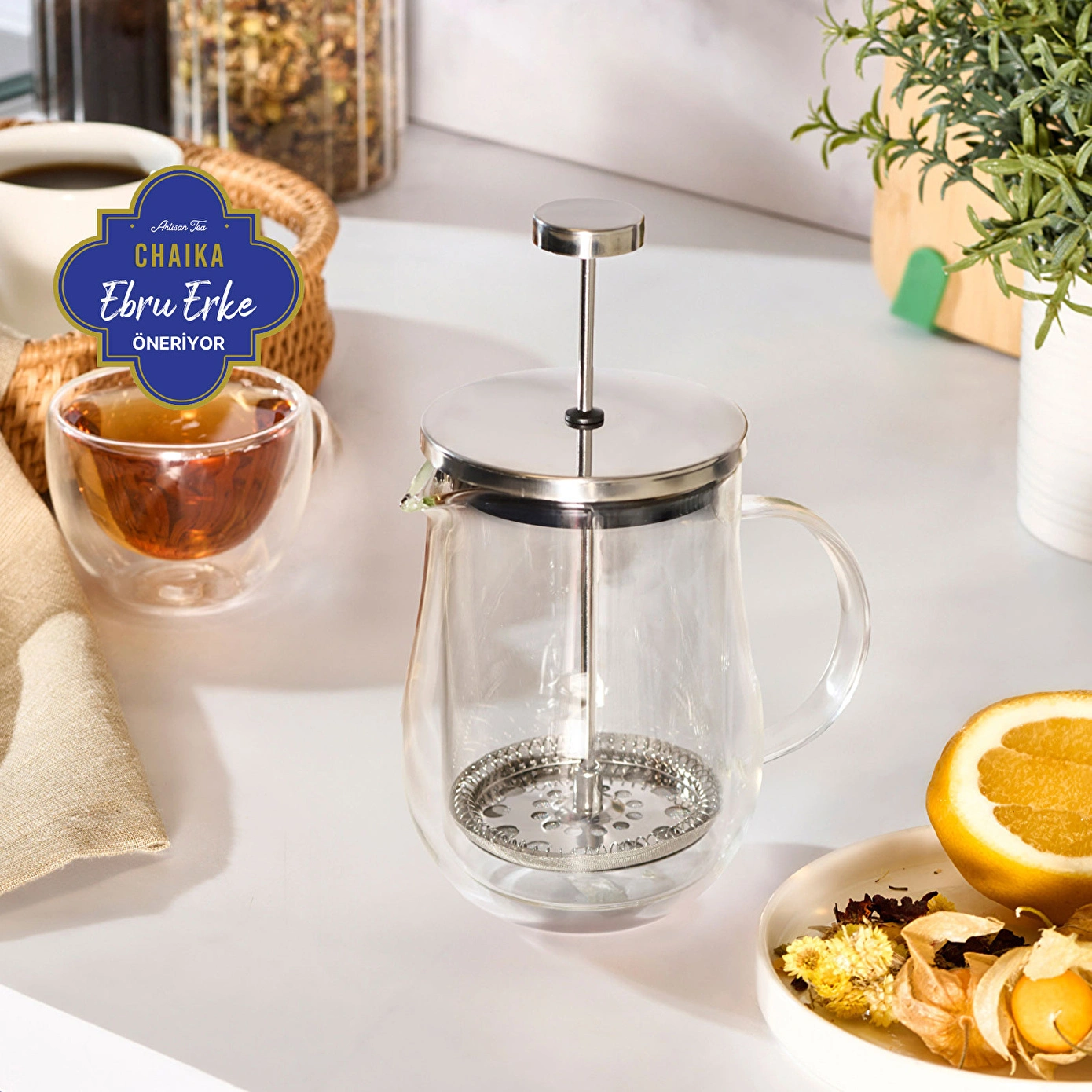 Karaca x Ebru Erke Pia Kiku Çift Cidarlı French Press 350 ml - Karaca 2 Al 1 Öde