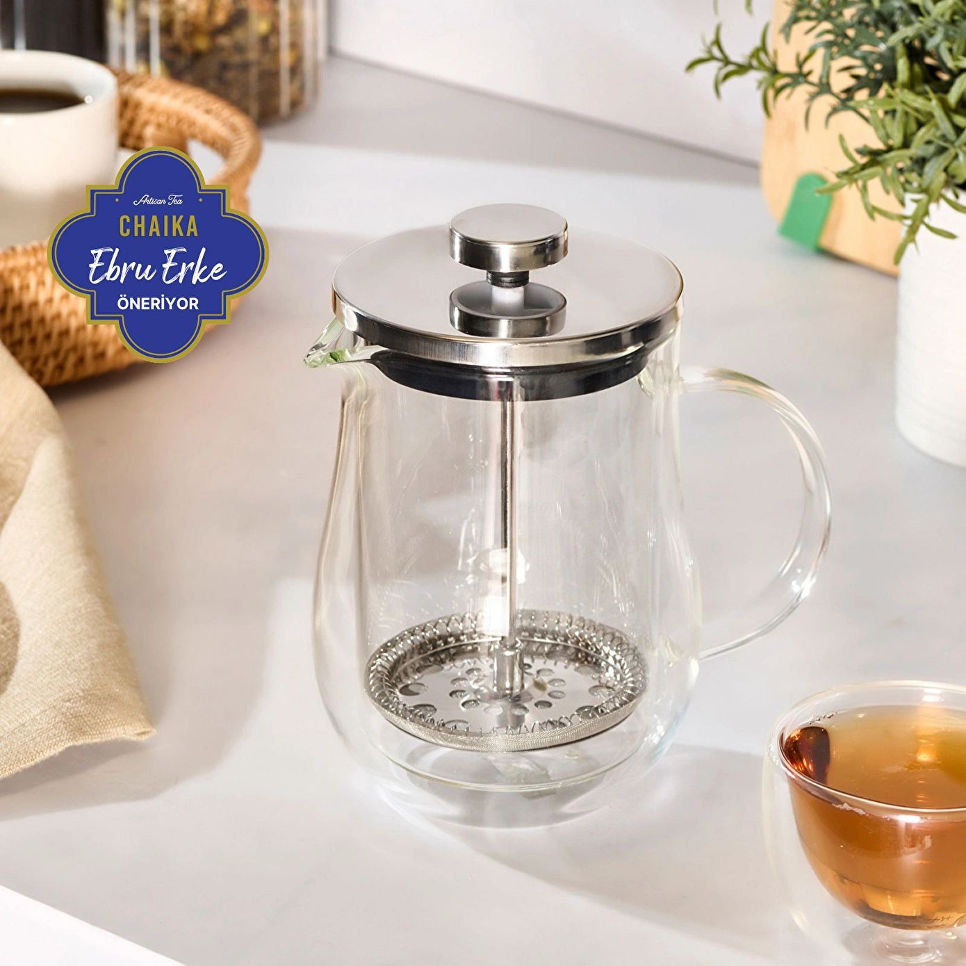 Karaca x Ebru Erke Pia Kiku Çİft Cidarlı French Press 600 ml - Karaca Karaca 2 Al 1 Öde