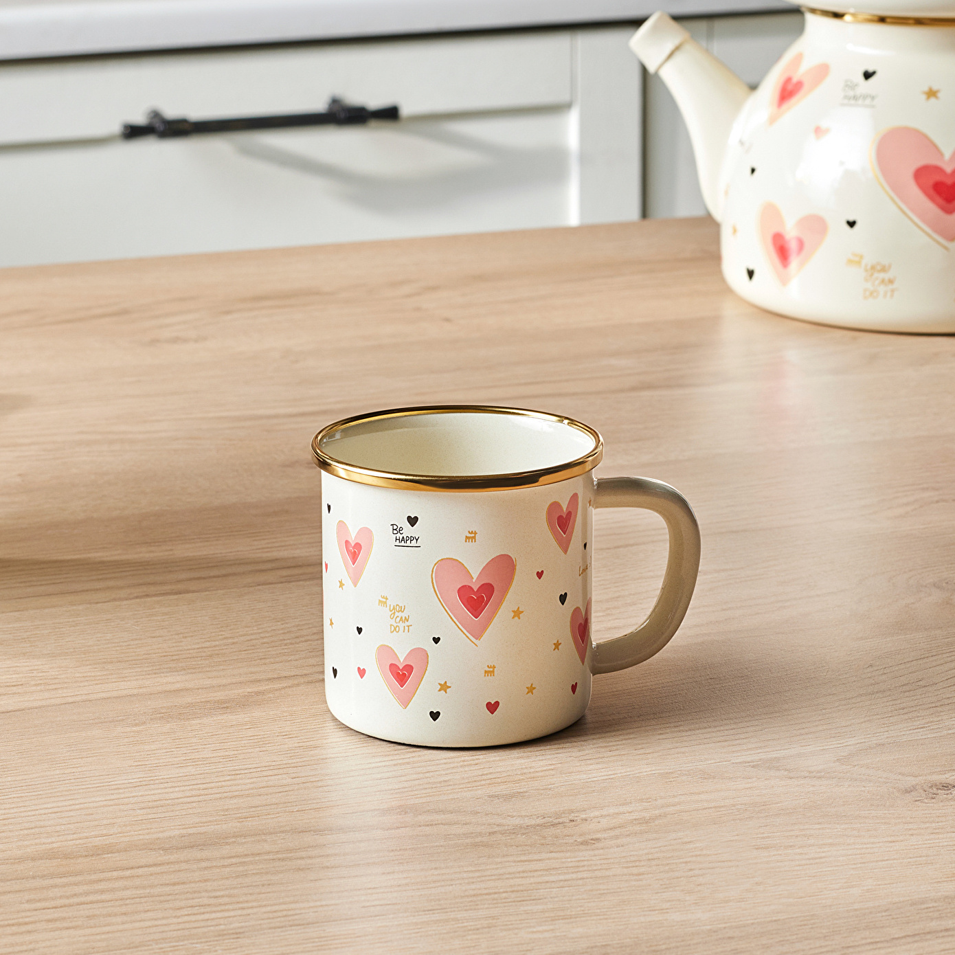 Karaca Pink Love Emaye Kupa 350 ml - Karaca 2 Al 1 Öde