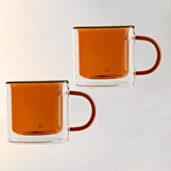 Jumbo Glory Double Wall Çift Cidarlı 2'Li Kupa Seti - Amber