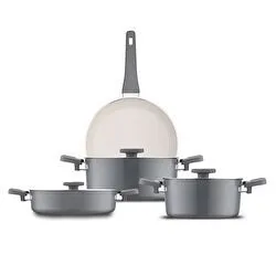 Jumbo Swiss Crystal Grey 7 Parça İndüksiyon Tabanlı Tencere Seti