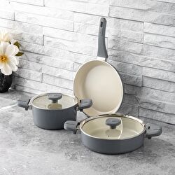 Jumbo Swiss Crystal Grey 5 Parça İndüksiyon Tabanlı Tencere Seti