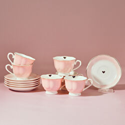 Karaca Piraye Kalp Figürlü 6 Kişilik Kahve Fincan Takımı 80 ml