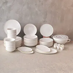 Emsan Fine Bone Freya 60 Parça 12 Kişilik Yuvarlak Yemek Takımı Platin 