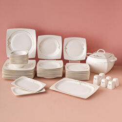 Emsan Lorella Fine Bone 61 Parça 12 Kişilik Kare Yemek Takımı Gold