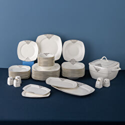 Emsan New Yasemin Porselen 60 Parça 12 Kişilik Yarım Kare Yemek Takımı Platin 