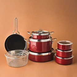 Karaca Erva 14 Parça İndüksiyon Tabanlı Emaye Çeyiz Seti Krem