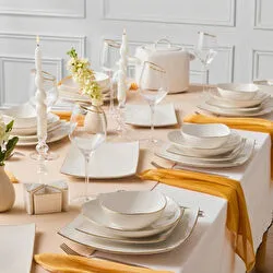 Karaca Square Bone Lucia 60 Parça 12 Kişilik Yemek Takımı Platin