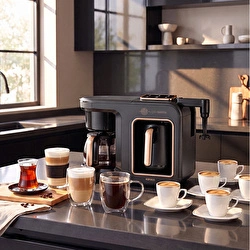 Karaca Hatır Plus Barista 6 in 1 Latte Cappuccino ve Közde Türk Kahve Makinesi Black Silver