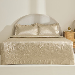 Kaşmir Home Anita Kristal Çift Kişilik Saten Yatak Örtüsü Takımı Gümüş