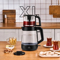 Emsan Glass Tea XL 2 in 1 Cam Çay Makinesi ve Kettle Shiny Black