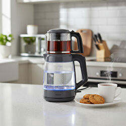 Homend Infinity XL 1764H Cam Çay Makinesi Siyah Kırmızı