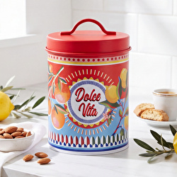 Baci Milano Dolce Vita Limon & Portakal Desenli Sarı Yeşil Paslanmaz Çelik Vakumlu Silindir Saklama Kutusu Ø 11 cm, H 18 cm