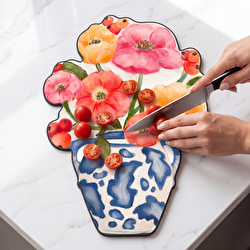 Baci Milano Dolce Far Niente Çiçekli Vazo Desenli Asılabilir Melamin Kesme Tahtası Büyük Boy 29 x 39 cm