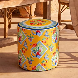 Baci Milano Dolce Far Niente Desenli Mavi Kadife Dokulu Puf Ø 45 cm; H 45 cm