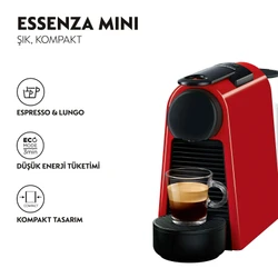 Nespresso D35 Essenza Mini Kırmızı Kahve Makinesi ve Süt Köpürtücü Aksesuar