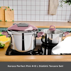 Karaca Perfect Pink İndüksiyon Tabanlı Düdüklü Tencere Seti 4+6 Lt