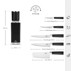 Karaca Skycut 6 Parça Standlı Satırlı Bıçak Seti Siyah