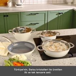 Karaca x Refika Birgül Swiss Crystal Creamy Metal Tava Sahan Set Cream