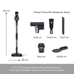 Karaca Vantuz Power Force Pro 2 in 1 Şarj Edilebilir Dik Süpürge Matte Black Silver