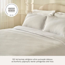 Karaca Home White Collection Vessa 120 Tel %100 Pamuk Saten Çift Kişilik Nevresim Takımı Çizgili Beyaz