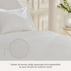 Karaca Home White Collection Vessa 120 Tel %100 Pamuk Saten Çift Kişilik Nevresim Takımı Çizgili Beyaz