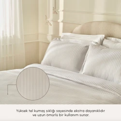 Karaca Home White Collection Minas 94 Tel %100 Pamuk Saten Çift Kişilik Nevresim Takımı Çizgili Beyaz